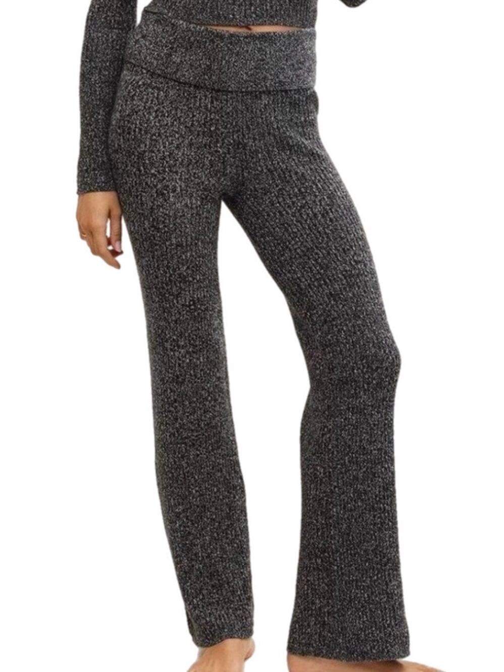 Aerie Gray Sweater Ribbed Knit Flare Foldover Waist Cozy Lounge Sweatpants S